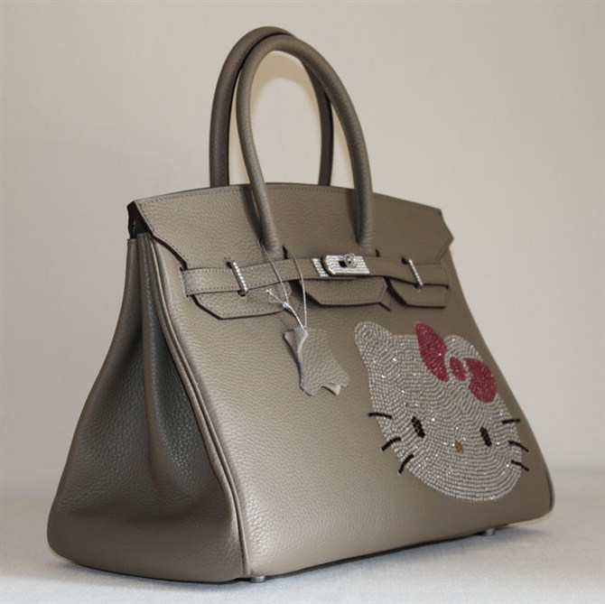 High Quality Fake Hermes Birkin Hello Kitty 35CM Togo Leather Bag Grey HK0001 (4)